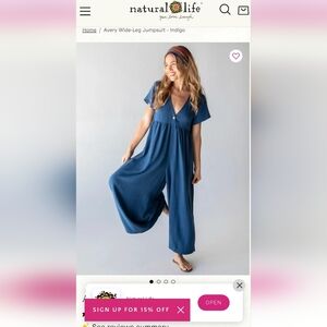 NATURAL LIFE Indigo V-Neck Wide-Leg Jumpsuit